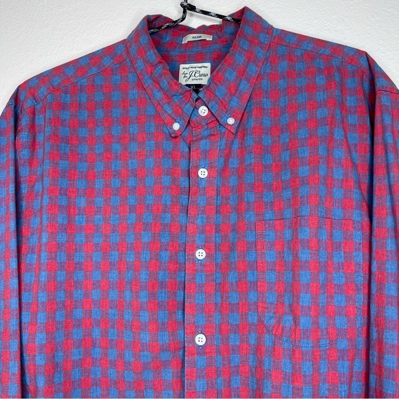 J. Crew Red & Blue Buffalo Check Plaid Slim Fit Long Sleeve Button Down Shirt XL - Picture 2 of 12